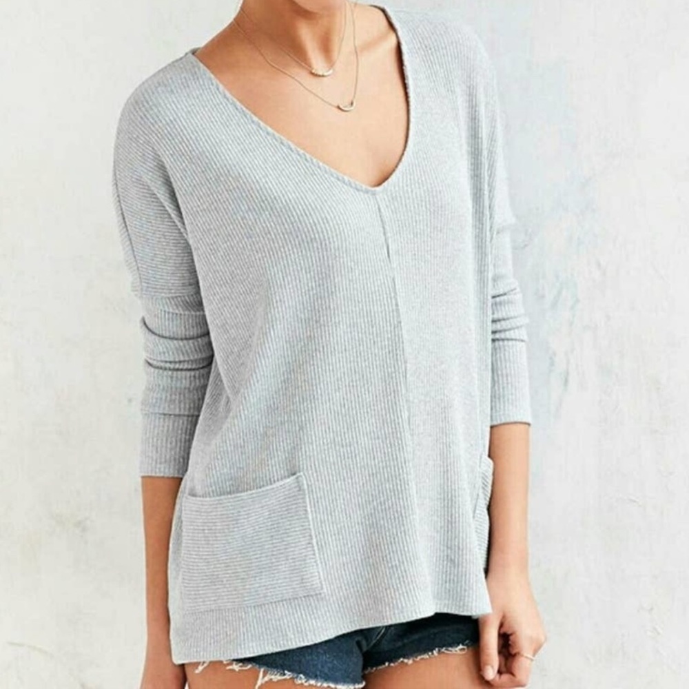 Urban Outfitters | BDG Mia Pocket Pullover Ribbed Grey Sweater